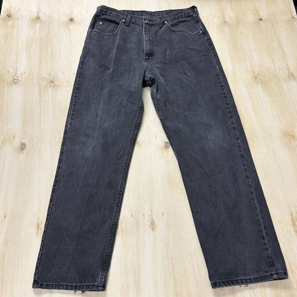 Wrangler Jeans Mens 34x31 Black Denim Relaxed Straight Leg Charcoal Wash Casual